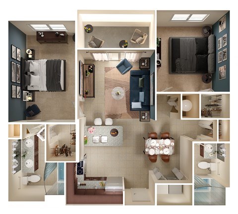 a rendering of a 3d floor plan of a living room
